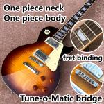 One piece body neck Smoke colored tiger flame LP electric guitar