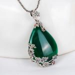 Vintage Jewelry 925 Silver Marcasite Drop Green Agate Pendant Necklace 18 Inches