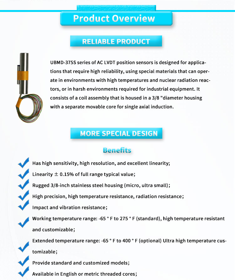 UBMD-375S Highly Sensitive LVDT Linear Displacement Sensor for Material Measurement