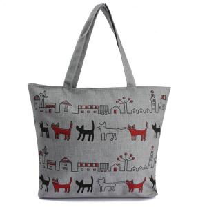 Quality Print Animal Cartoon Womens Canvas Shopper Bag With Shoulder Straps wholesale