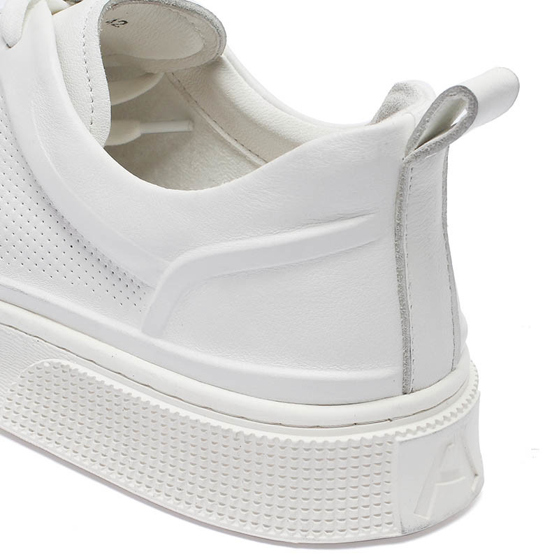 White Lace Up Anti Odor Breathable Mens Genuine Soft Leather Sneaker