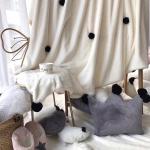 Warm PV Fleece Faux Fur Blanket , Luxury Faux Fur Throw Blanket With Ball Edge