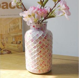 Quality Pastoral style pink mosaic glass bottle home decoration vase wholesale