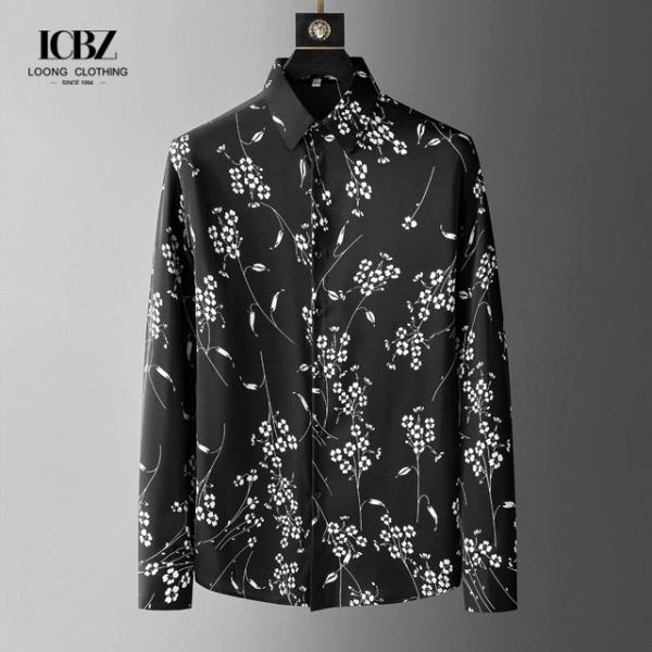 Cotton Printed Letter Custom Long Sleeve Men's Shirts for Fashionable Leisure