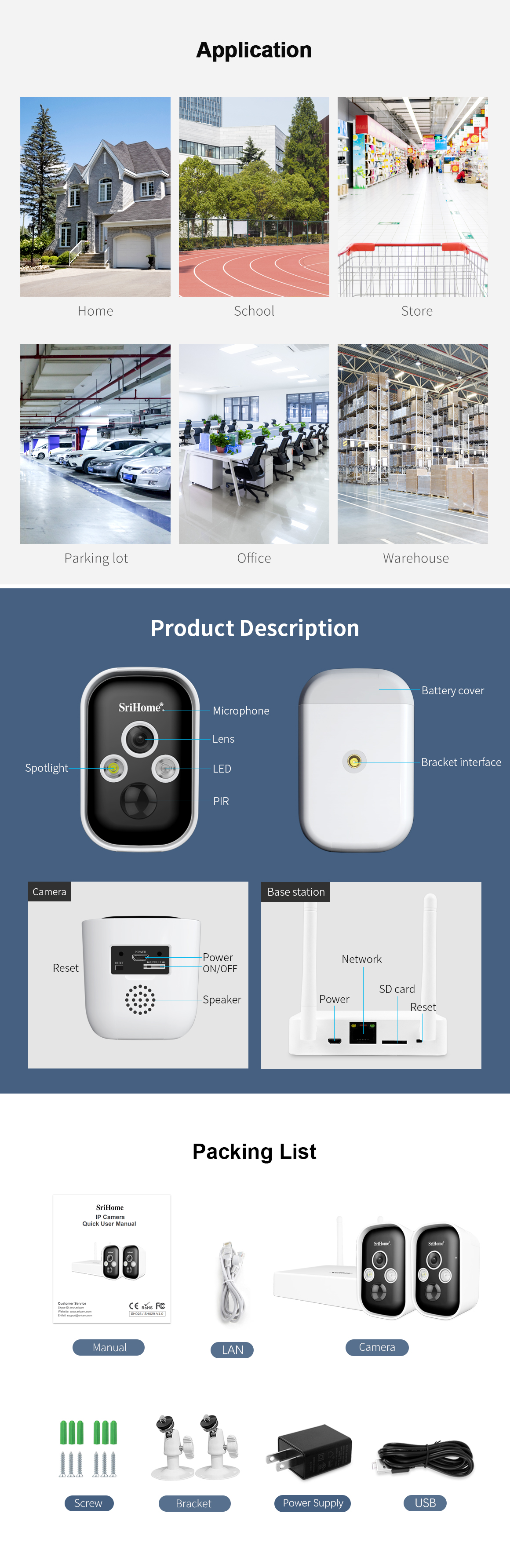 Waterproof IP66 3MP HD Solar Battery Camera PIR Detection Night Vision Outdoor Wireless Security Surveillance System