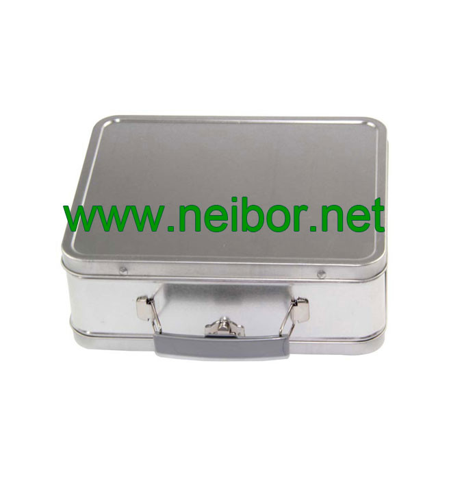 Large Silver Tin Lunch Box with clear window