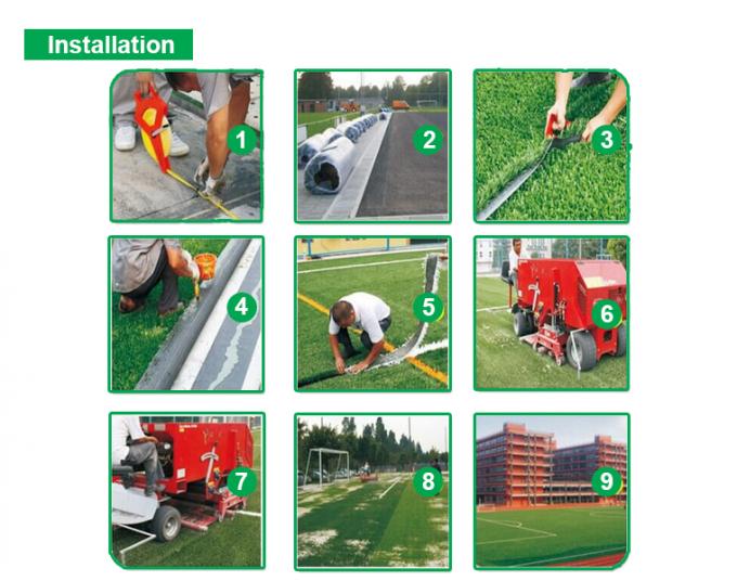 Green Football Hard Wearing Artificial Grass Soccer Field 50mm Stem W Shape
