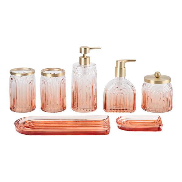 PROFILE 7pcs Glass Bathroom Accessories Countertop Set Round With Circle Line