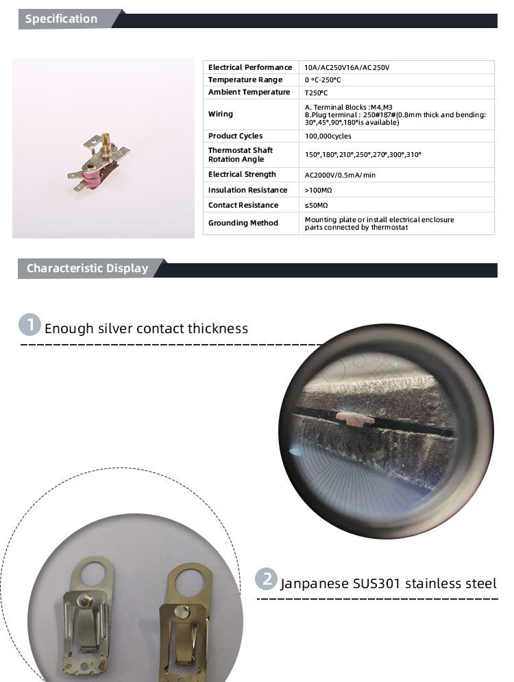 Other Home Appliance Parts Bimetal Thermostat with 50-250 Temperature Range Efficiency