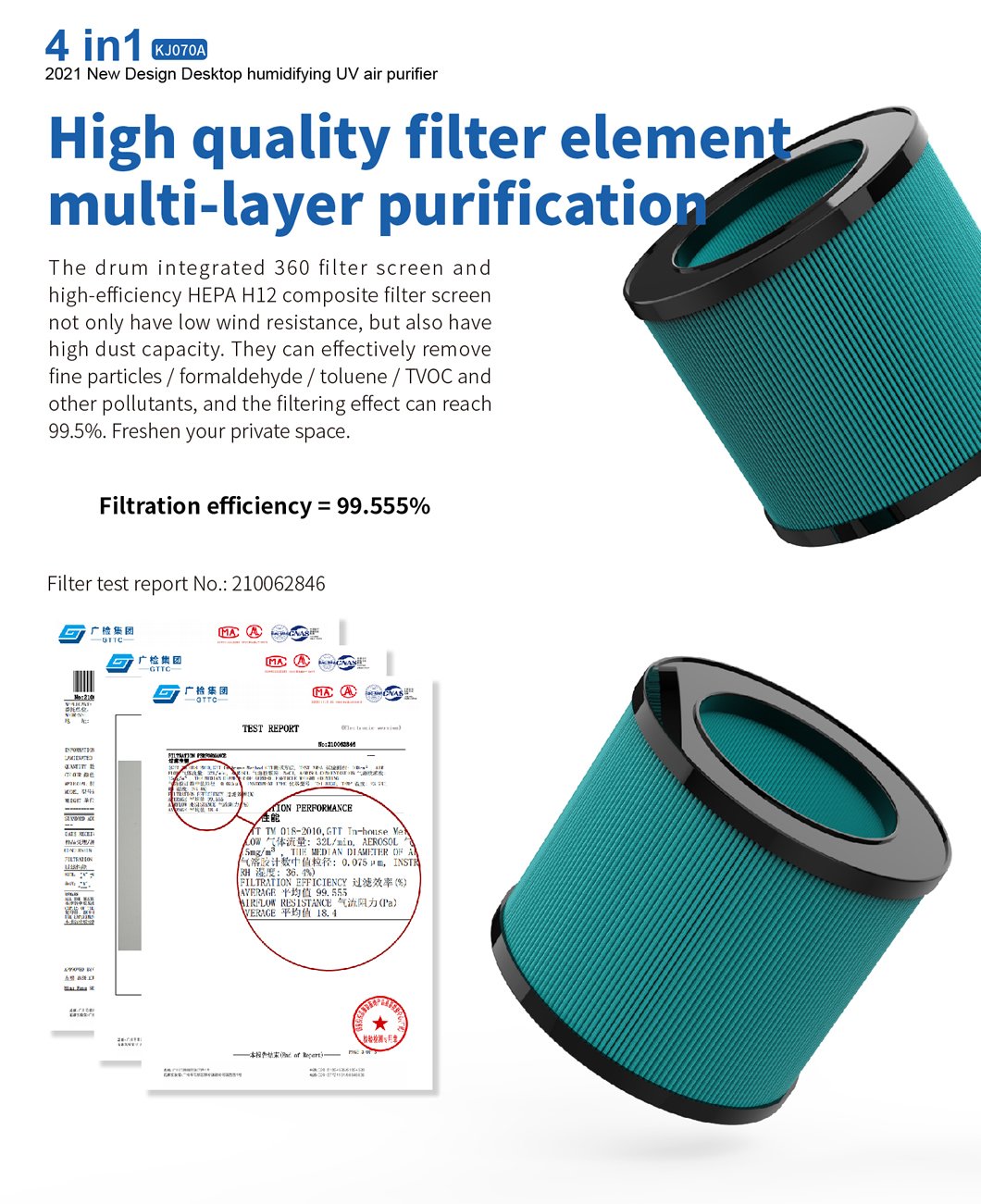 Homefish OEM UV Hepa Air Purifier Negative Ions Air Cleaner Ture Hepa Filter Desktop Tuya Wifi Air Purifier With Humidification