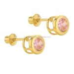 Handmade 4mm Clear CZ Gold Plated Stud Earrings for Baby Children 925 Silver