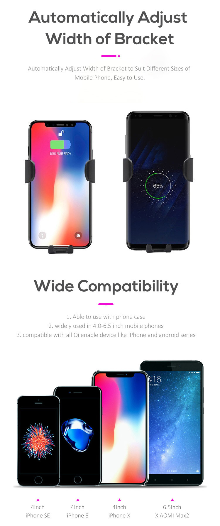 10W Qi Standard Phone Holder Car Wireless Charging