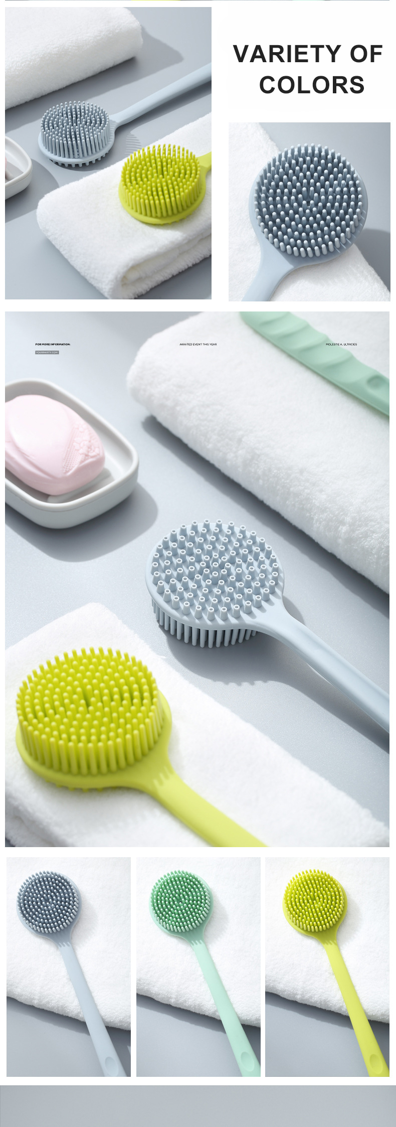 Non Slip Colorful Soft Bristle Massage Silicone Shower Brush