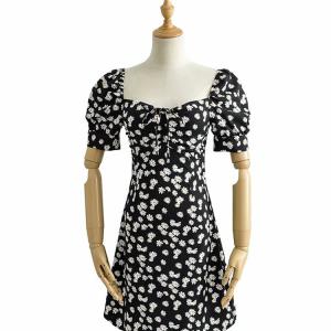 Quality Sweet Black And White Daisy Flower Ladies Vacation Dresses wholesale
