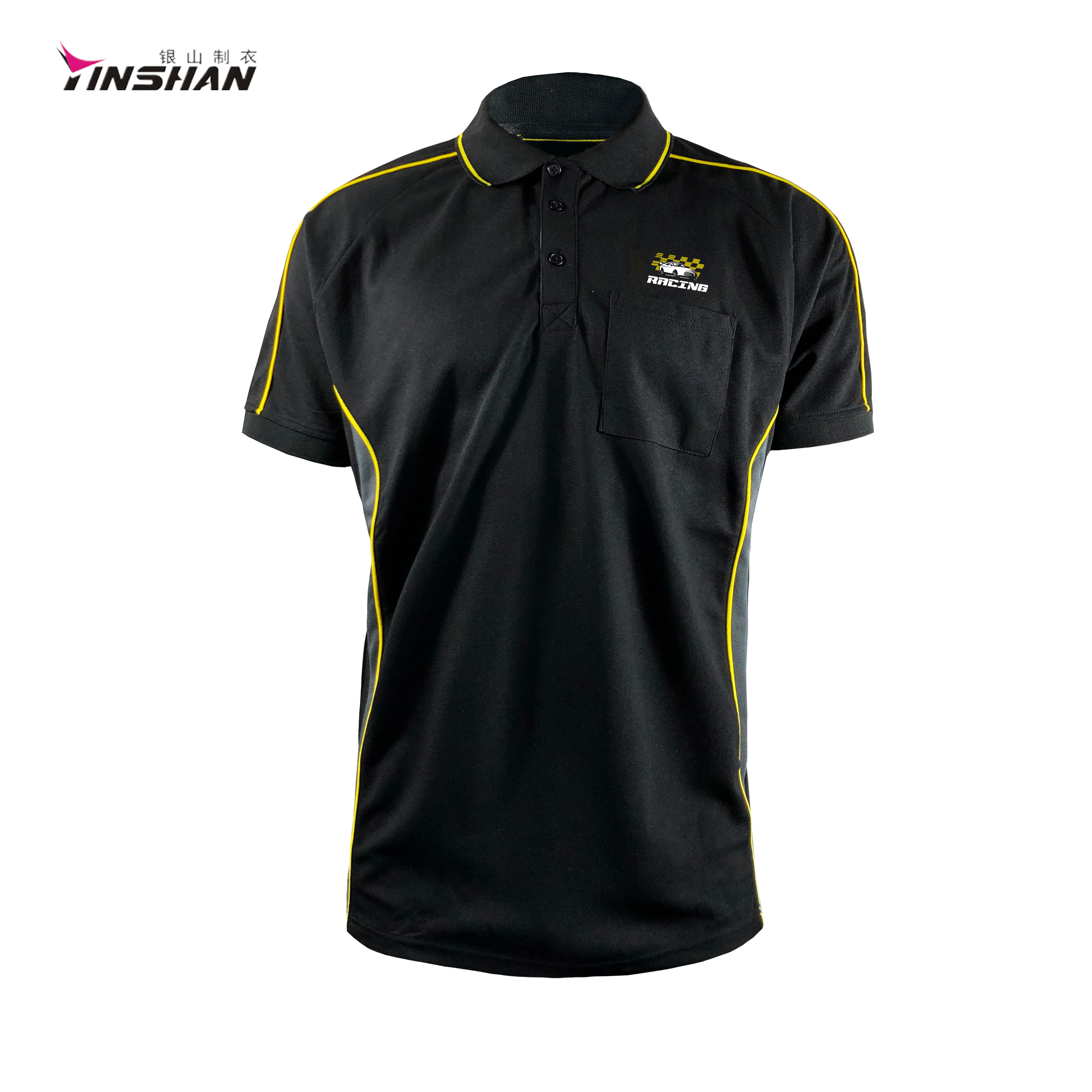 Custom Team Name Black Polyester Printed Men's Racing T-shirt for Personalized Logo