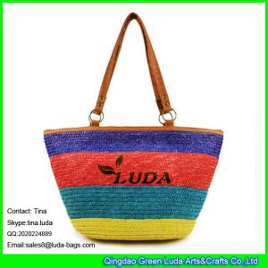 Quality LUDA 2016 women's tote straw handbag in striped color chain strap wheat straw bag wholesale