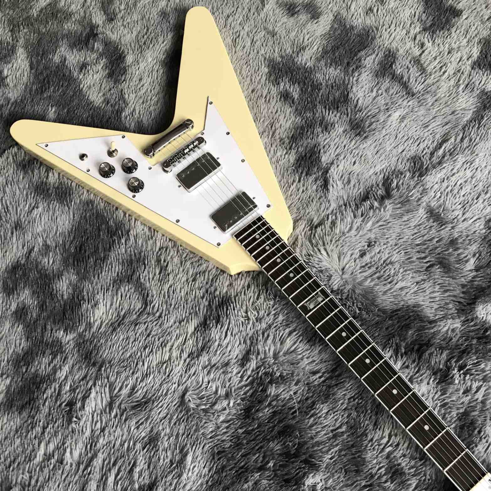 Custom Grand V Shaped Electric Guitar in Cream White