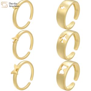 Quality 14k Plated Gold Couple Rings Butterfly Lightning Plane Adjustable Opening Rings wholesale