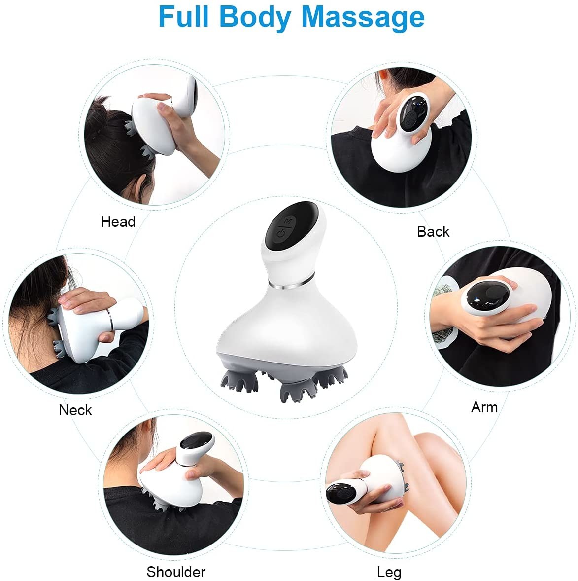 Vibrating Cordless Head Scalp Massager Clockwise Whole Body Relax FCC Approved