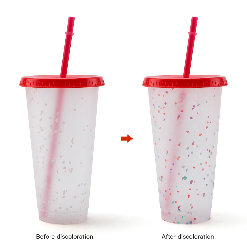 2020 Color Changing Color Confetti Reusable Cold Drink Cups Summer 24 oz Reusable Cups