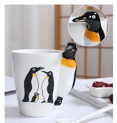 450ml High Temperature Penguin Coffee Mug With Lid And Spoon