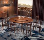 Italian Designer Luxury Walnut Solid Wooden Round Rotating Center Dining Table