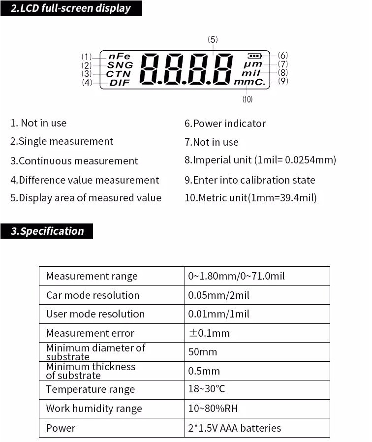 WT2110B Film Coating Thickness Gauge With Colored Display