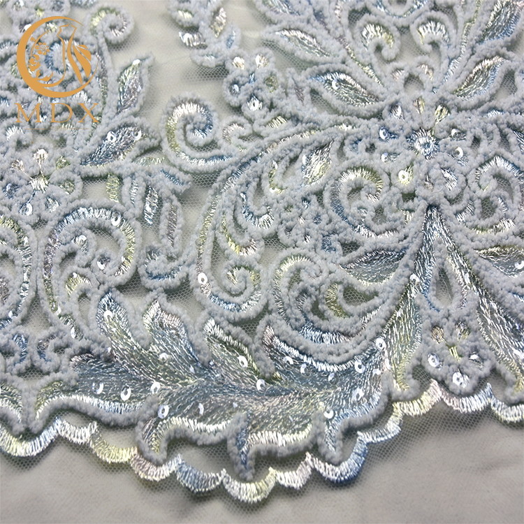 MDX Embroidered Mesh Lace Fabric Sequins Water Soluble By The Yard