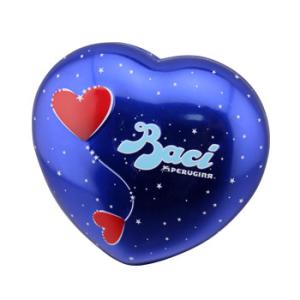 Quality Baci Chocolate Tin Box Heart Shaped Metal Can With Base Blue Color wholesale