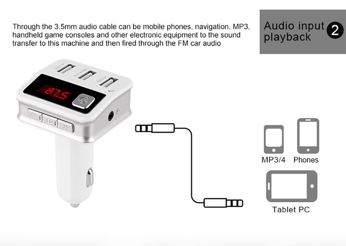 Music Player Bluetooth Car Charger / 3 USB Charger With Full FM Frequency