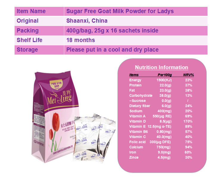Non Sucrose Lady Goat Milk Powder 400g For Moisturizing Hydrating