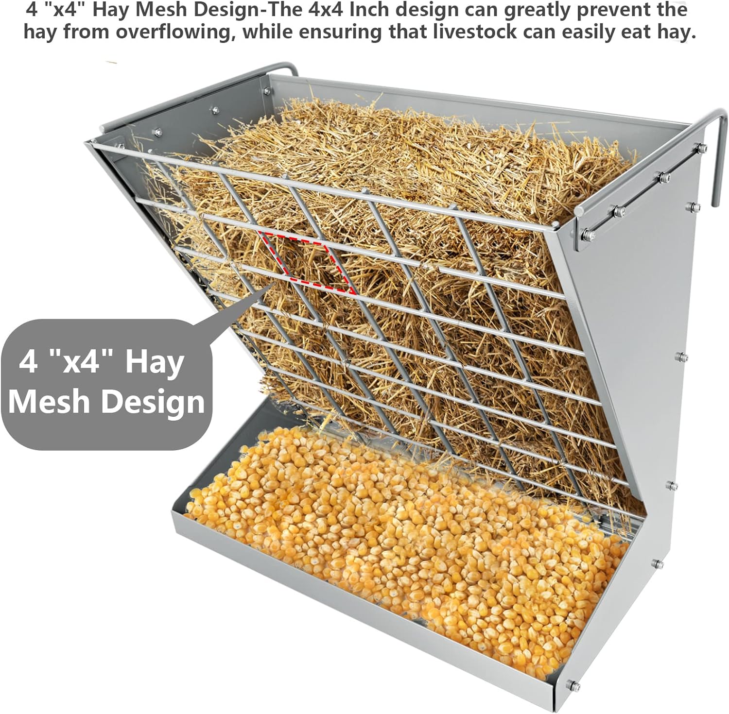 Hay Feeder Wall Mount Free Standing Heavy Duty Sheep Hay Feeder Livestock Feeder with Mineral Grain Tray
