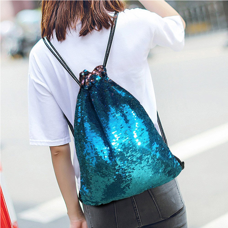 Reversible Mermaid Sequin Drawstring Bag , Draw Strap Backpack Reversible For Girls
