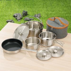 Quality Amazon TOP Seller 304 Stainless Steel Non Stick Fry Pan Outdoor Cooking Set Camping Cookware Set For Hiking wholesale