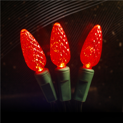 Set of 70 Amber Orange LED C6 Christmas Lights - Green Wire