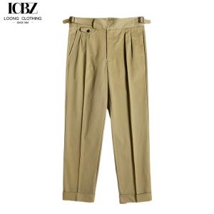 Quality Spring and Summer Business Trousers Retro Italian Style Loose Straight Fit 100% Cotton wholesale