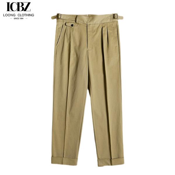 Spring and Summer Business Trousers Retro Italian Style Loose Straight Fit 100%