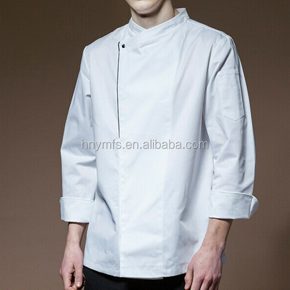Stand Collar Long Sleeve Chef Uniform Tops Men's Poly - Cotton Blend Chef Coat