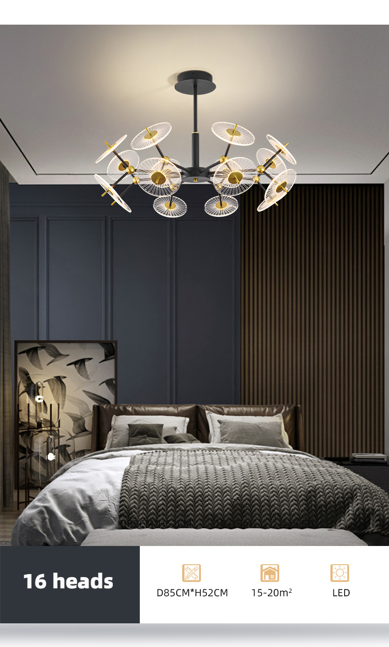 Modern Living Room Bedroom Acrylic Chandelier designer black gold Chandelier(WH-MI-409)