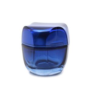 Quality Blue Glass 50g Square Cosmetic Jar UV plating wear resistant wholesale