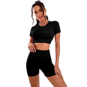 Quality Yoga suit high waist hip lifting exercise set stretch abdominal summer yoga t-shirt women's yoga clothing wholesale