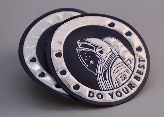 Garment TPU Printed Label With Reflective Silver Logo And Foam