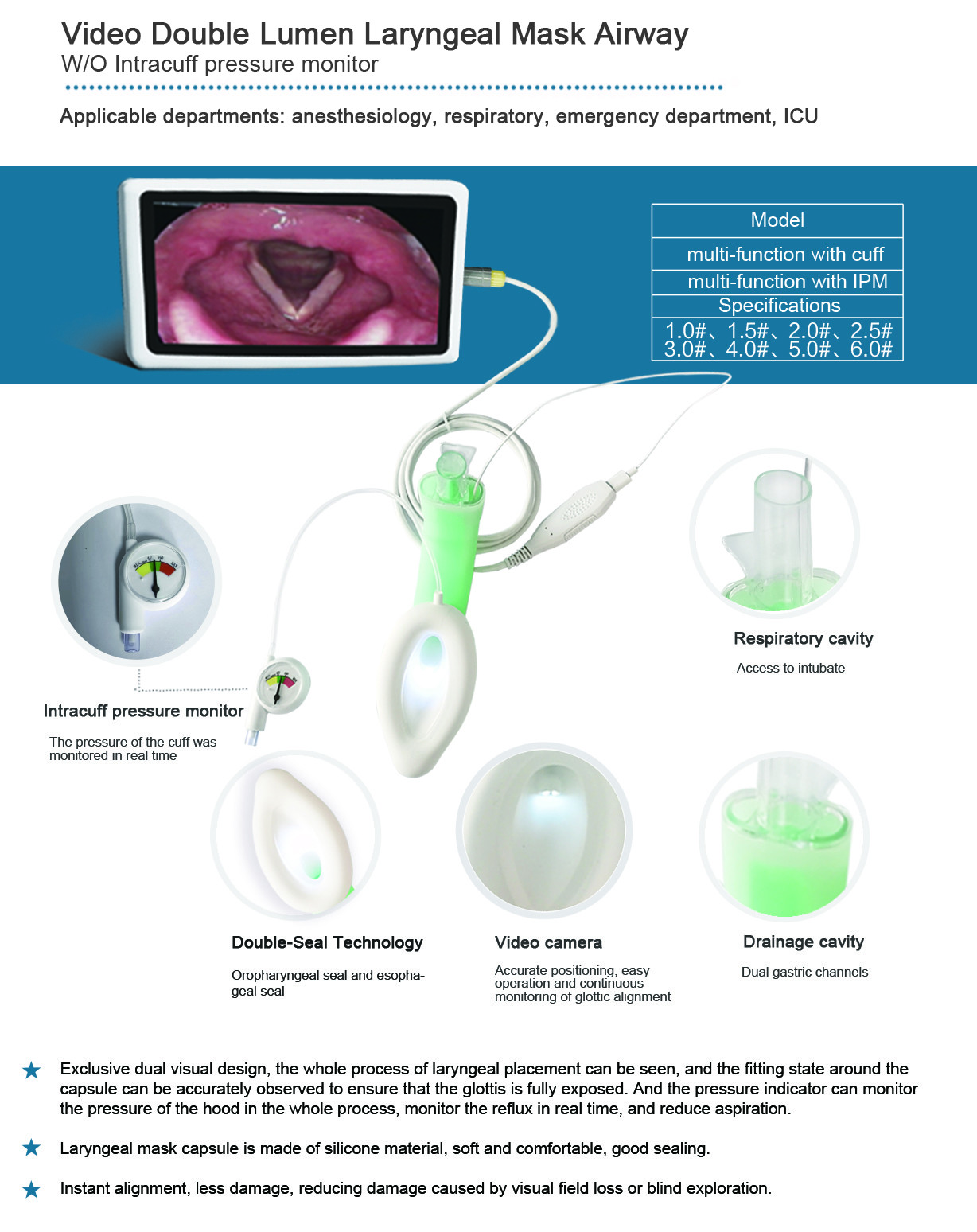 Surgical Supplies Video Lma Double Lumen For Anesthesiology Respiratory