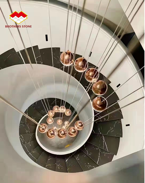 MOHS 6-7 Hardness White Marble Look Porcelain Tile Stairs with Customized Design