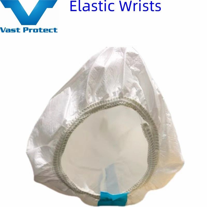 Soft Disposable White Micro Film Coverall with Blue Tape