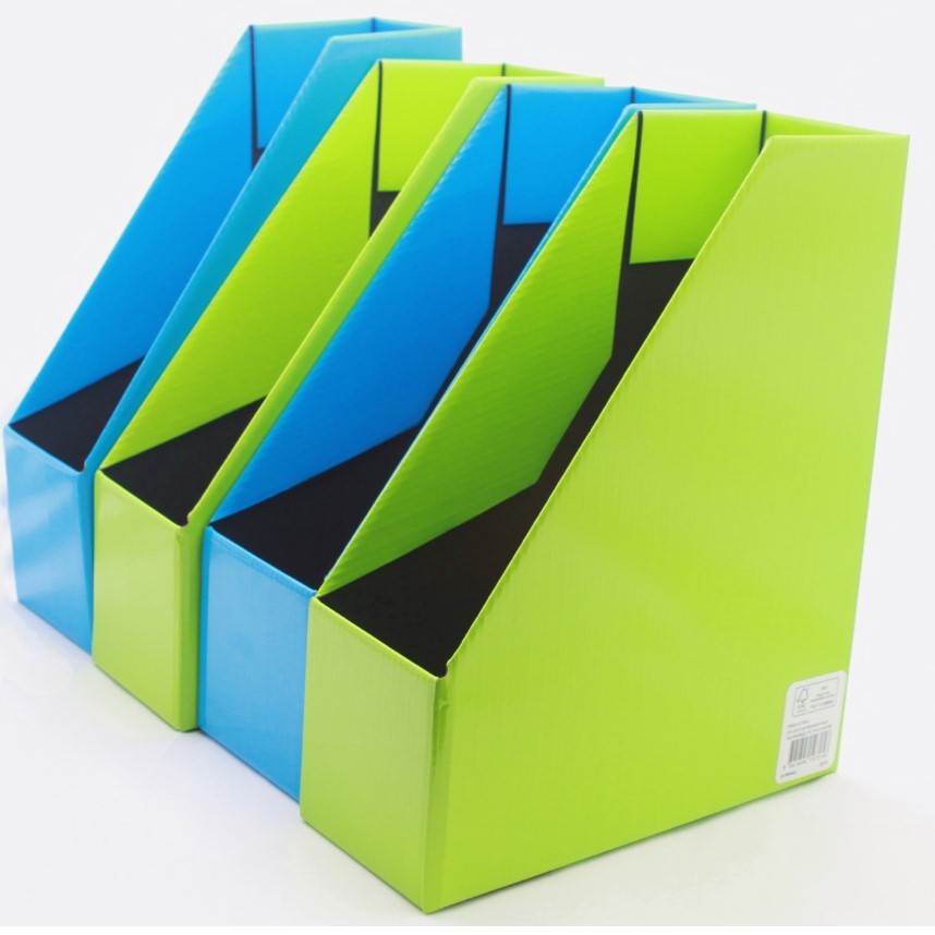 Corrugated Collapsibile EN71 Flat 340mm Desktop File Storage Organiser Blue Glossy Lamination