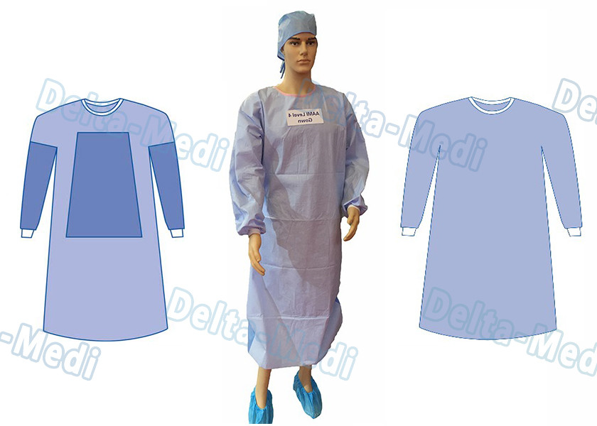 Wood Pulp Spunlace Sterile Disposable Surgical Gown With Knitted Cuff