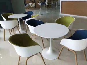 Quality OEM Modern Fabric Dining Chairs With Wooden Legs 60cm wholesale