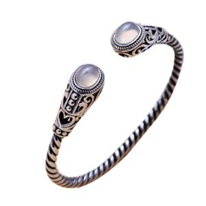 Quality Sterling Silver Cable Bracelet with Chalcedony Open Adjustable Cuff Bracelet (XH049954WWHITE) wholesale