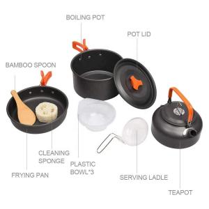 Quality Stainless Steel Outdoor Cooking Set Rolled Edge Camping Cookware For 1-2 P wholesale
